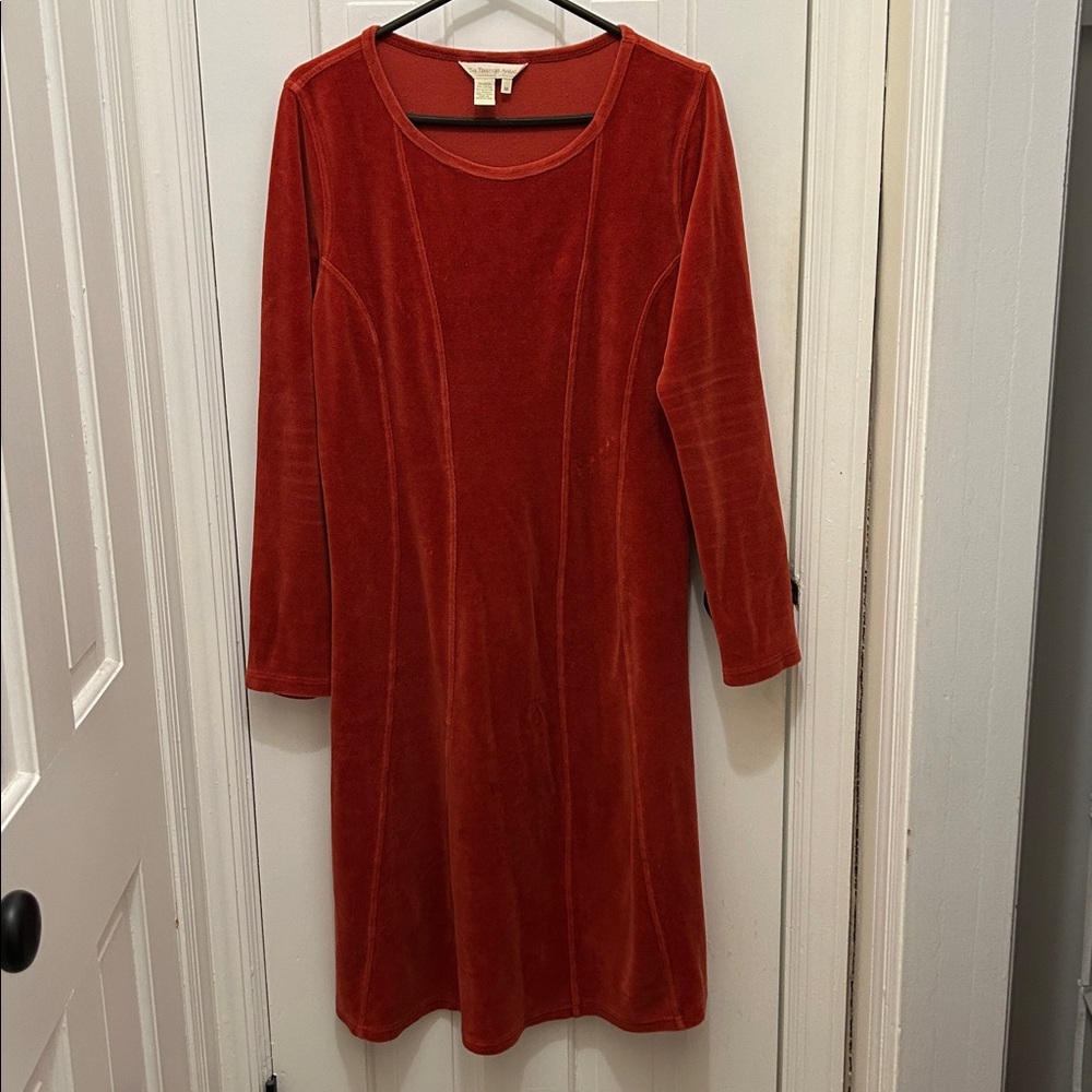 THE TERRITORY AHEAD BURNT ORANGE VELOUR LONG SLEEVE DRESS SIZE MEDIUM